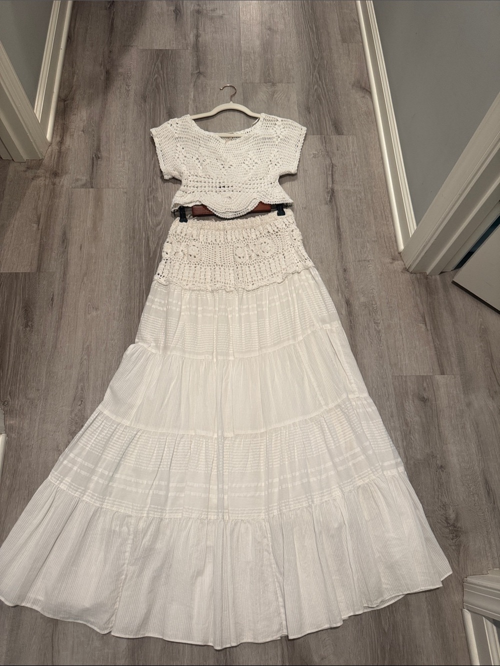Free People White Tiered Crochet Waist Maxi Skirt and top (its a set ) - Picture 1 of 4